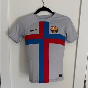 Nike Kids Light Gray Jersey with Red & Blue Cross